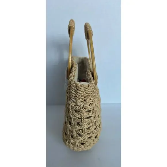 NEW Bohemian Wheat Straw Wood Handle Tan Artisan Handmade‎ Purse Tote Hand Bag - Picture 2 of 8